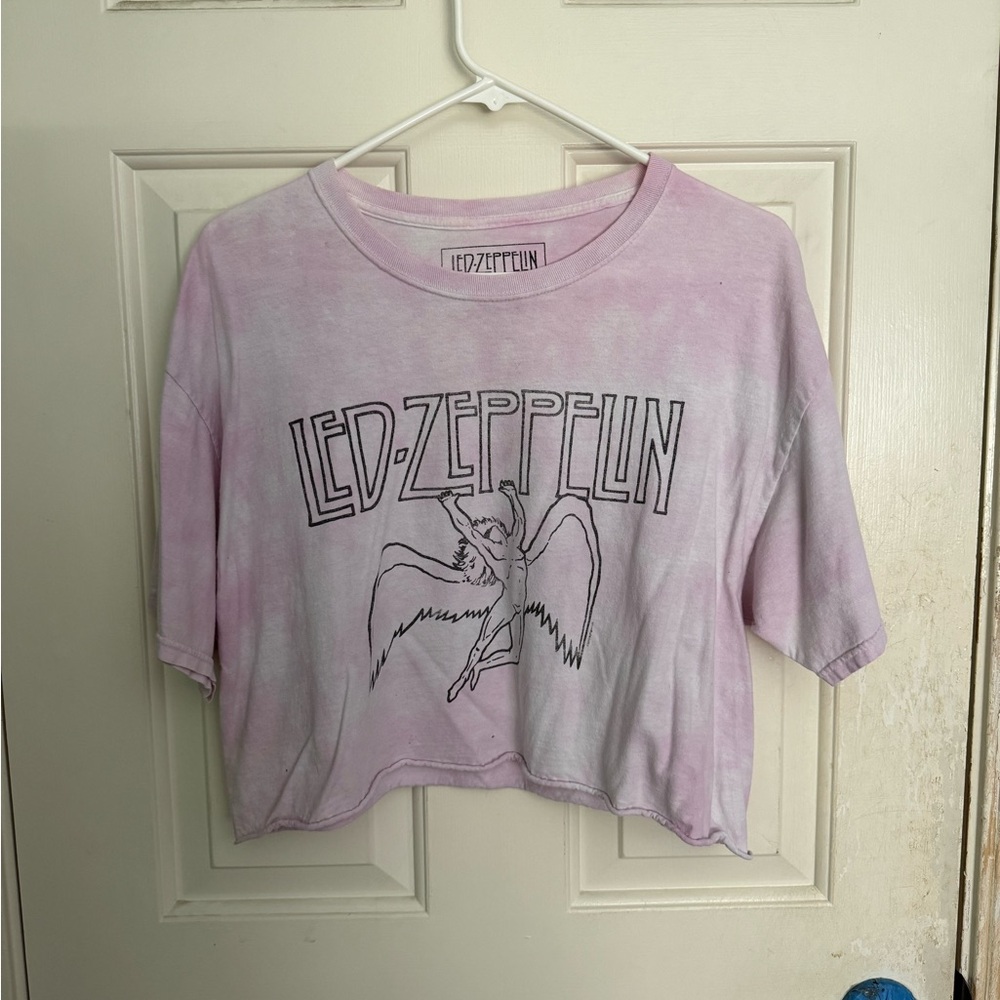 Led Zeppelin Pink & White Crop Top